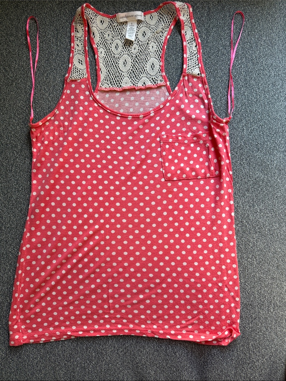 Mudd Pink White Polka Dot Lace-Back Tank